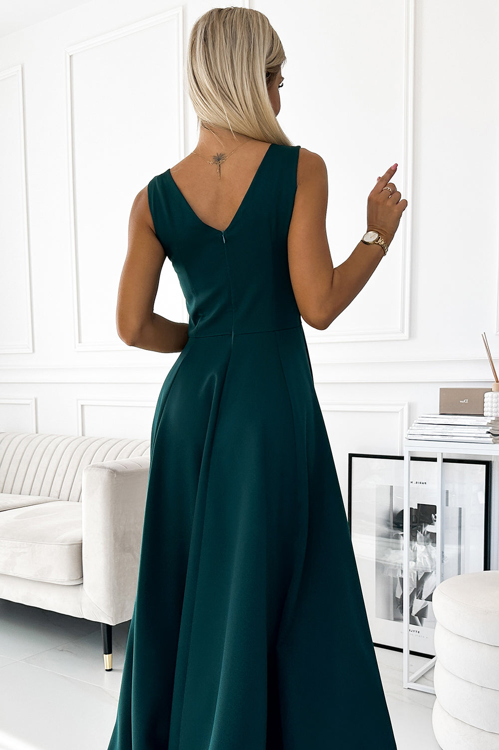 18702-5-246-5 CINDY długa elegancka suknia z dekoltem - ZIELONA-5