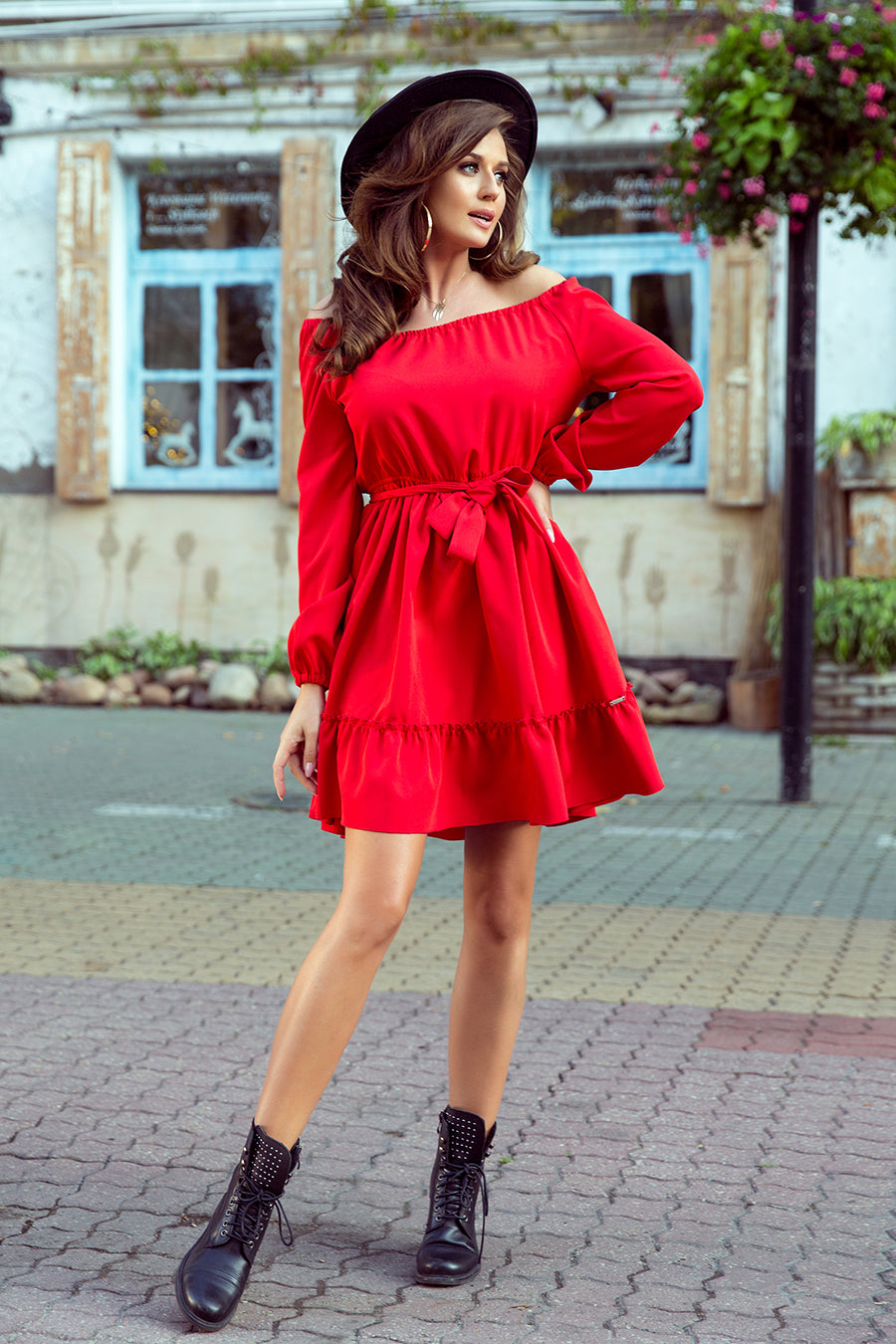 13840-3-265-4 DAISY Sukienka z falbankami - CZERWONA-3