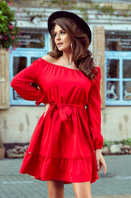 13840-1-265-4 DAISY Sukienka z falbankami - CZERWONA-1