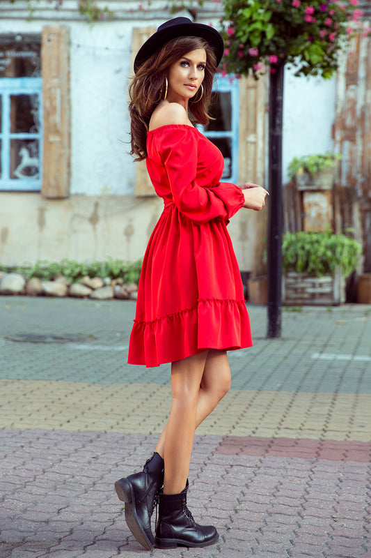 13840-2-265-4 DAISY Sukienka z falbankami - CZERWONA-2